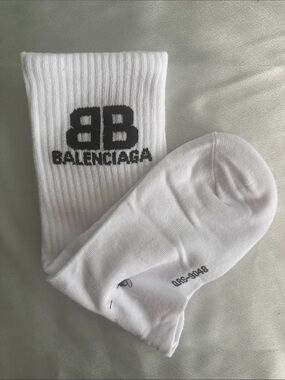 New! Balenciaga White Crew Socks with Black BB Logo
